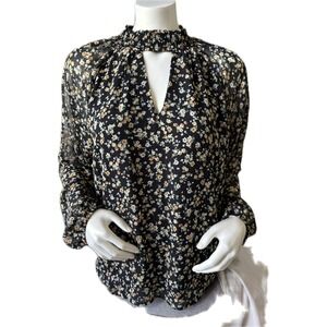 NWT Lush Sierra Floral Cut Out Blouse Women's Long Sleeve Flowy Sheer Top -XL‎